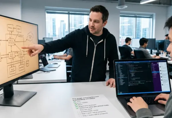 Colleagues showing how to onboard augmentation IT staff